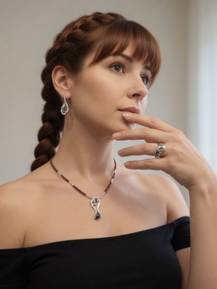 сребърно колие с гранат гранатова искра